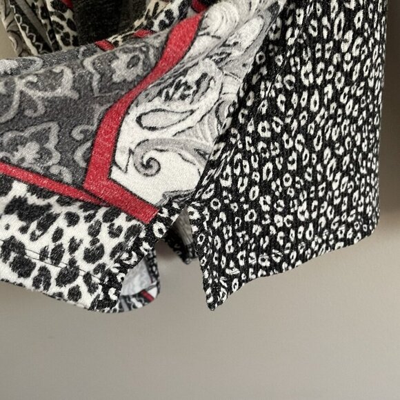 Weekends by Chicos Women Sz 2 L Black/Gray/Red Drawstring Cowl Neck L/Sleeve Top - Picture 3 of 10